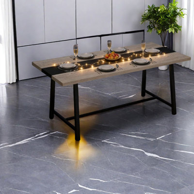 Spacious Dining Tables, Black Mdf Steel, Rustic Industrial For Home