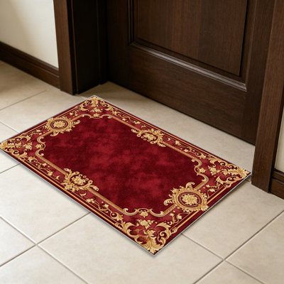 Red Gold Bordercarpet-easy to clean, machine-washable, soft and comfortable; suitable for door mats, kitchens, living rooms, bedrooms, corridors, and laundry areas. Easy to clean, durable carpet for home decoration.