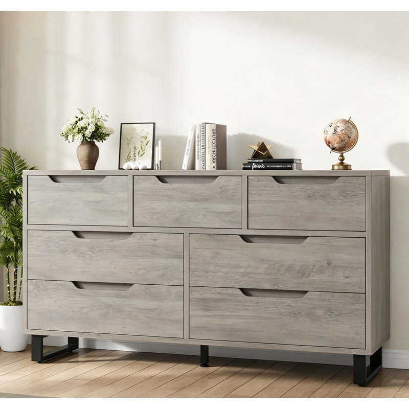Entryway 7 Dresser for Bedroom, 55" Wide Dresser, Freestanding Horizontal Drawer w/ Storage, Wooden Closet Chest Storage