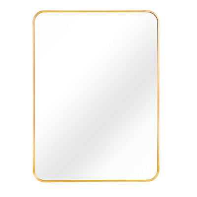 Gold Metal Framed 24X36 Inch Rectangular Wall Mirror For Bathroom Excellence, 4Mm Hd Non - Distorted Glass, Rust Frame, Installation Guide Direction Enhancement, Instructions Help