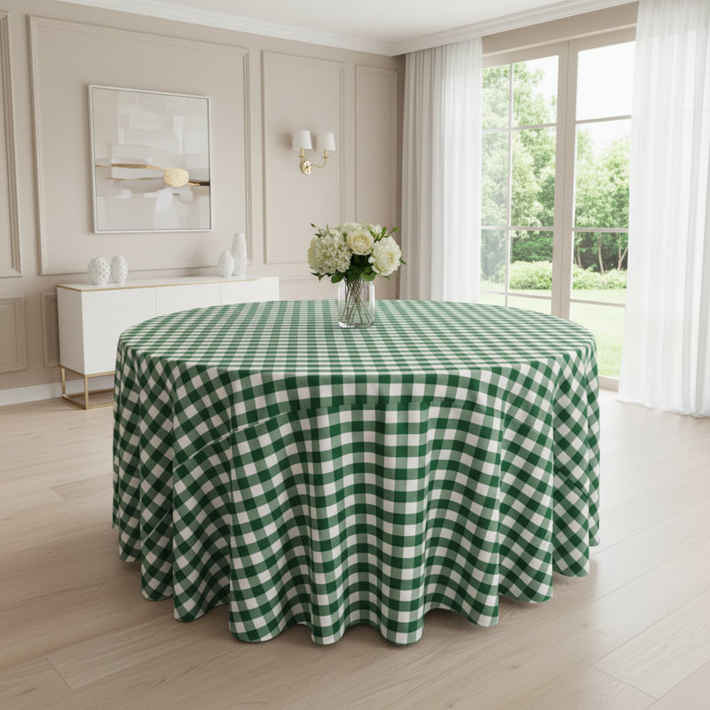 Nappe Joice, Blanc et vert chasseur, Rond 120 po