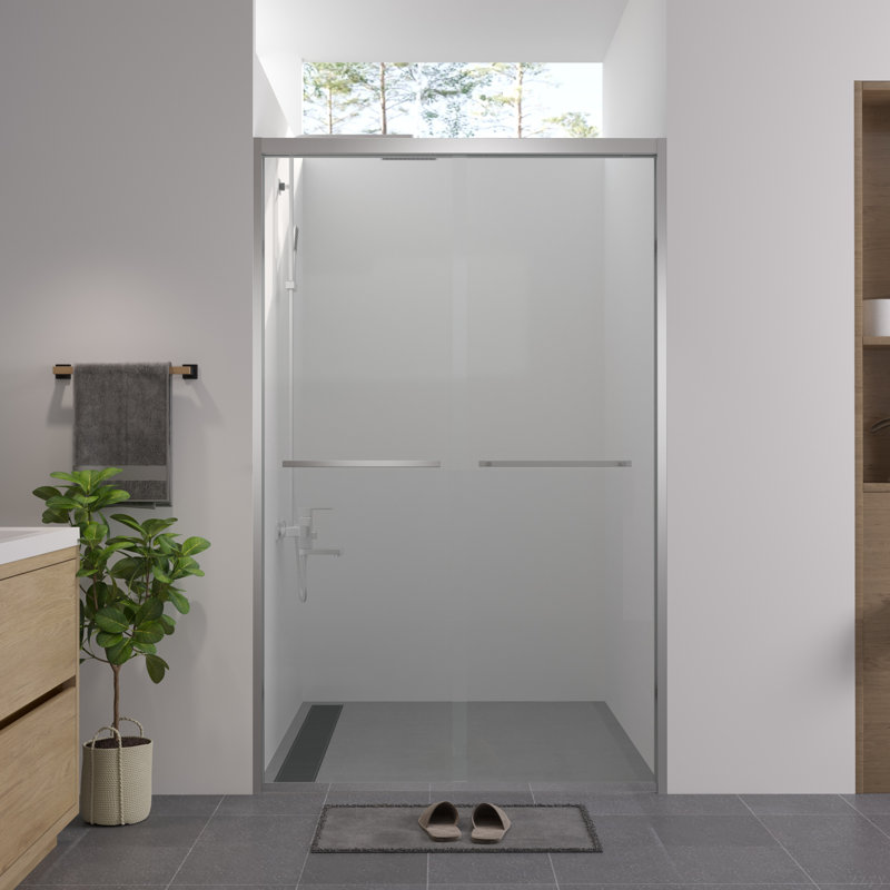Aluminum Frame Double Sliding Shower Door,Bypass Bathroom Sliding Door With Premium 1/4" (6Mm) Clear Tempered Glass, Chrome Hardware Sliding Glass Shower Enclosure,Chrome Finished