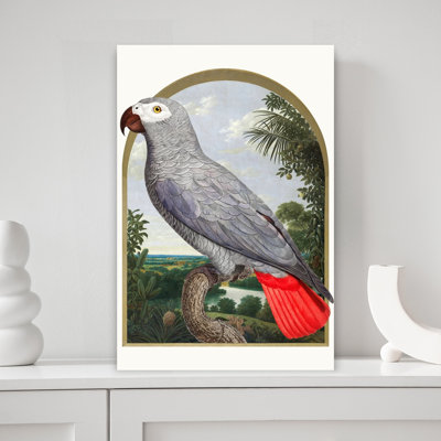 African Grey Tropical Parrot Classic Vintage Abstract Bird Landscape Nature Wall Art Print
