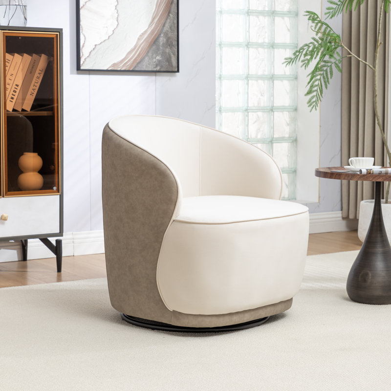 Fauteuil demi-tonneau pivotant en velours Stith, Velours abricot foncé