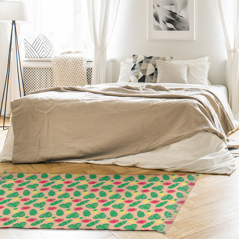 Rose tropical/vert Tapis décoratif, non