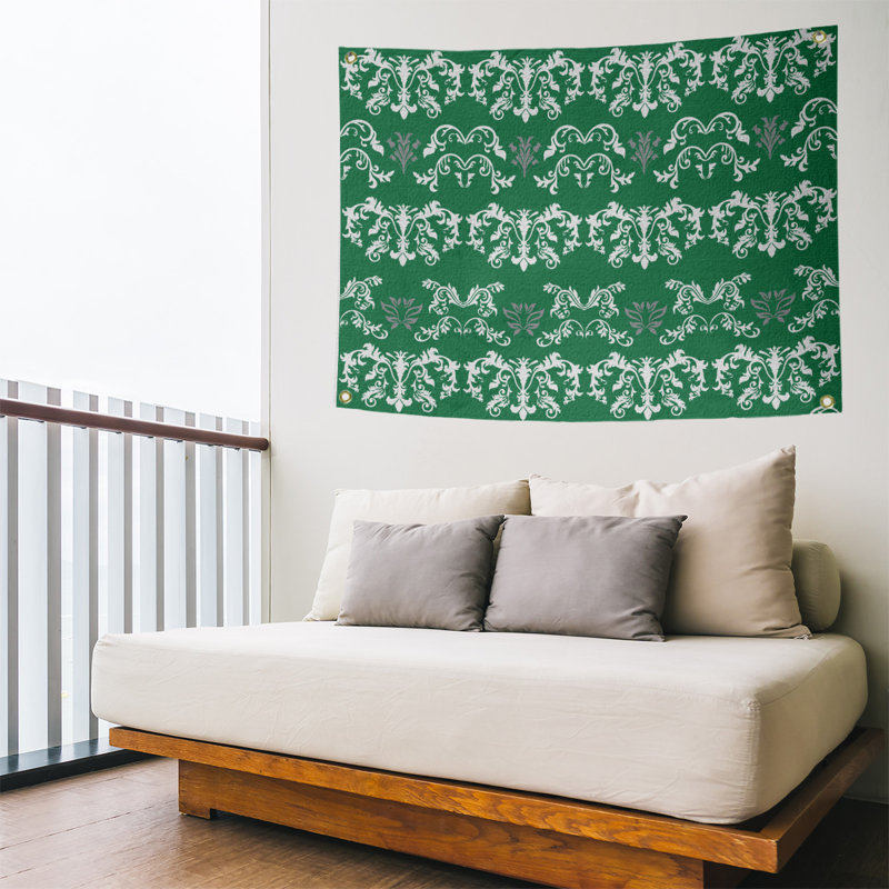 Tapisserie baroque en polyester polyester, H 26 po x l 36 po, Vert / Blanc / Gris
