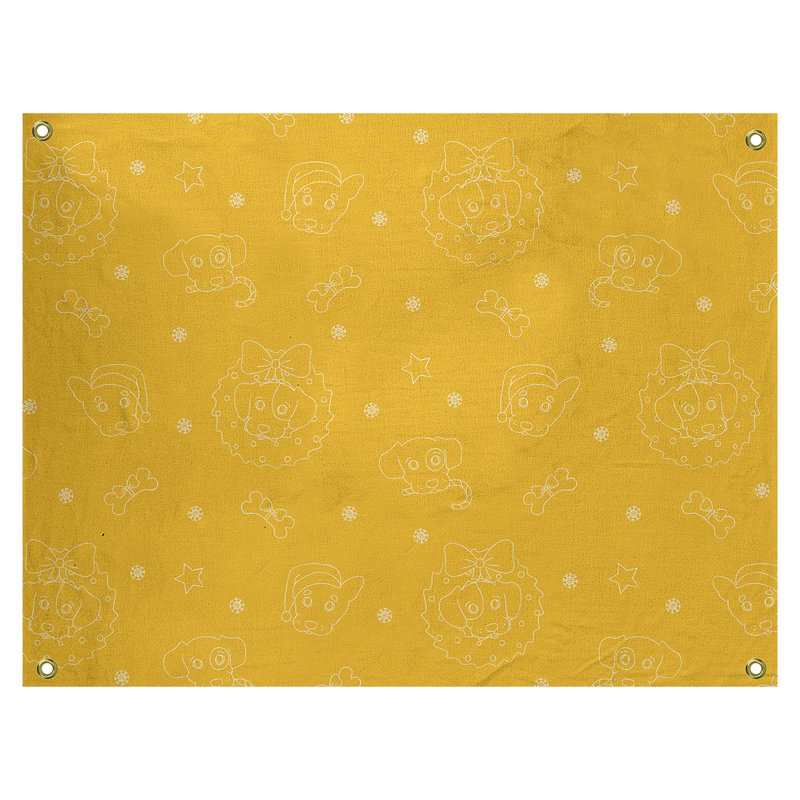 Tapisserie murale en polyester à la fête hol de christmas dogs, H 59 po x l 80 po, Jaune / Blanc