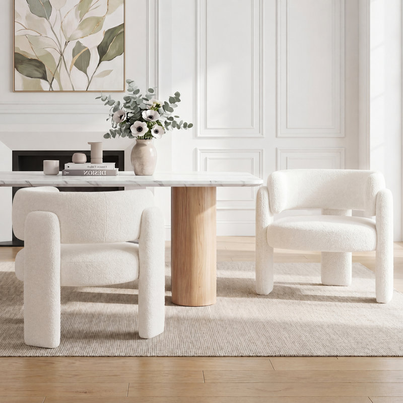 Fauteuil de salle à manger rembourré en velours de 33 po de largeur, Crème Boucle