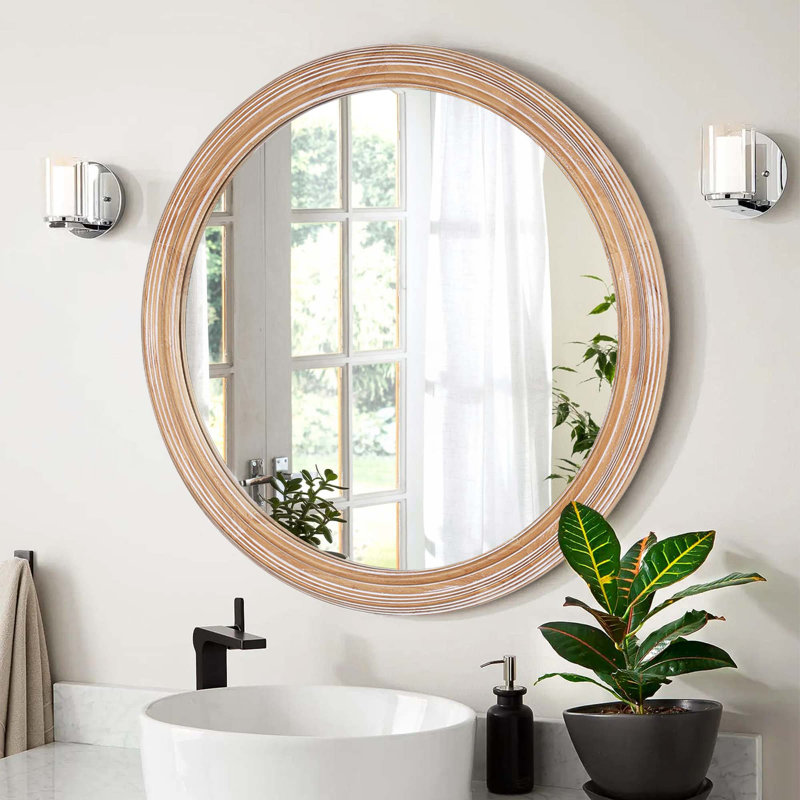 Miroir mural rond 27,5 po pour meuble-lavabo, Naturel, H 27,56 po x l 27,56 po