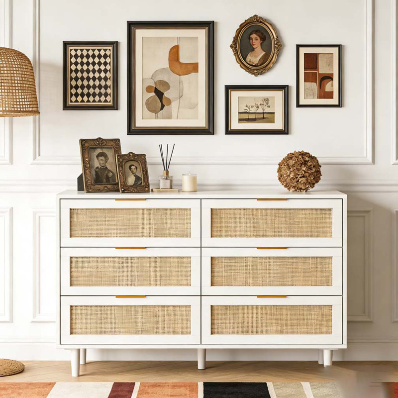 43,31 po Armoire de rangement en rotin 6 tiroirs