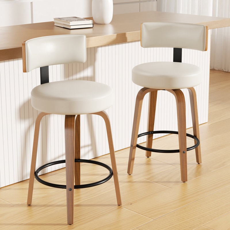 Chic Swivel Leather Upholstered Bar Stool For Ultimate Comfort And Style, Beige, 6