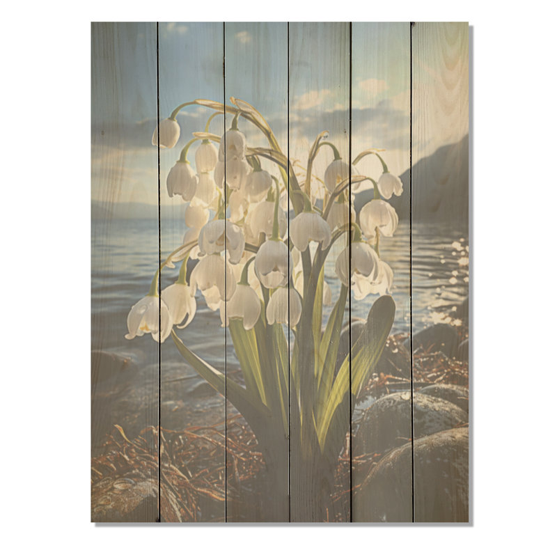 «Snowdrops On The Beach - Snowdrops», art sur bois de pin naturel, H 40 po x l 30 po