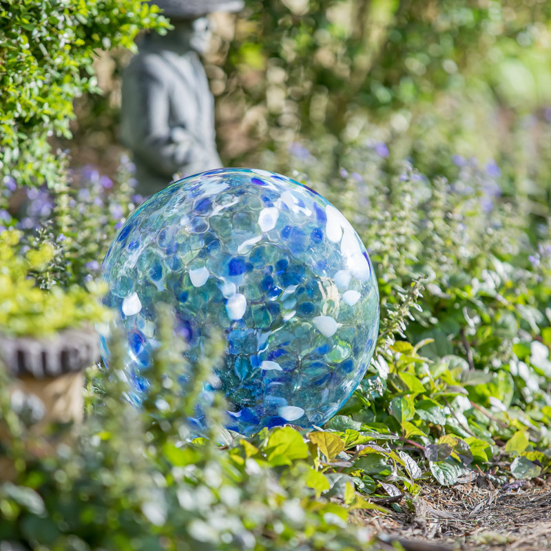 Boule de regard 10 "avec verre confettis turquoise et support
