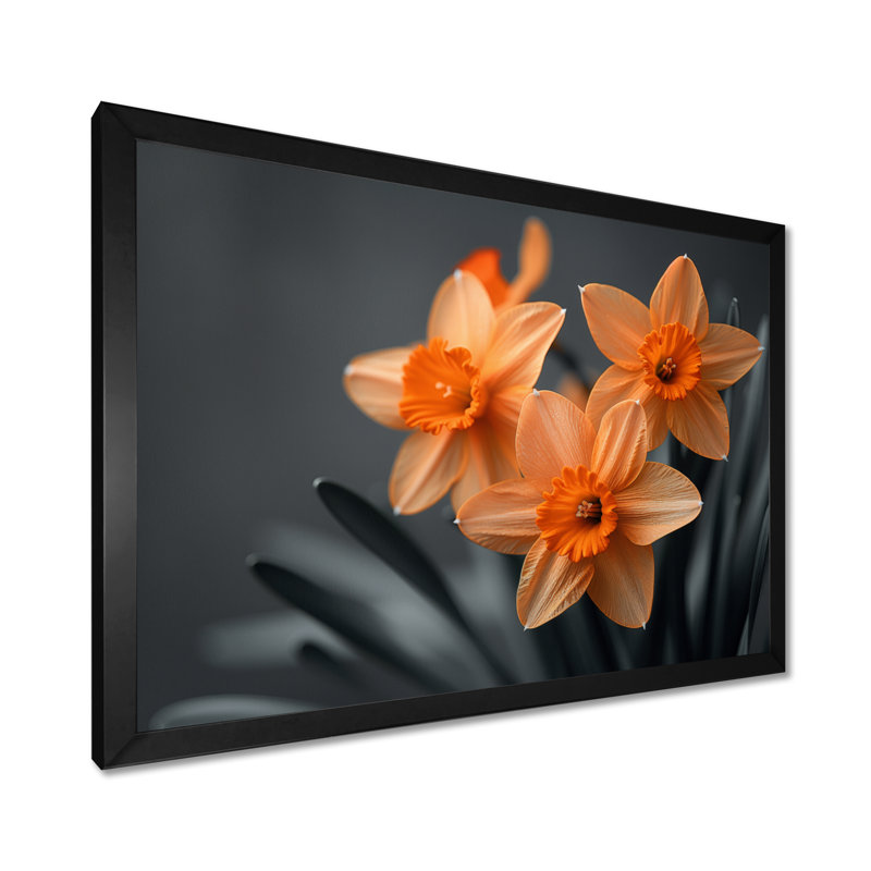 Monochromes tournesol sourire jonquilles I - jonquilles murales, Cadre simple noir, H 16 po x l 32 po