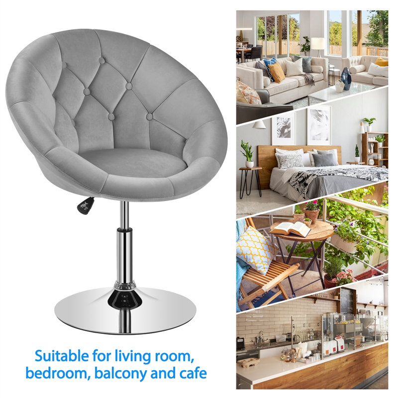 Upholstered Swivel Tufted Barrel Chair, Grey