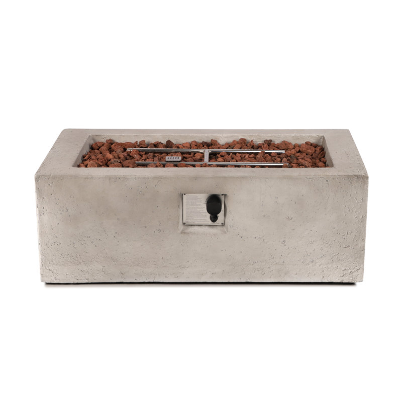 42" Rectangular Concrete Propane Fire Pit Table – 50,000 BTU Outdoor Gas Fireplace with Lava Rocks & Tank Cover Table for Patio, Deck