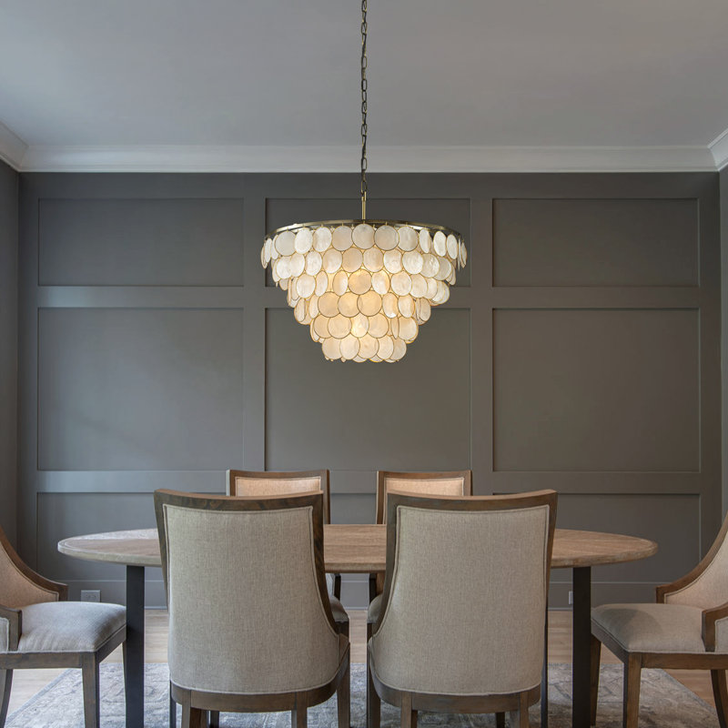 Lustre en coquillage naturel à 6 lumières Siegle, H 15,6 po x l 23,6 po x P 23,6 po