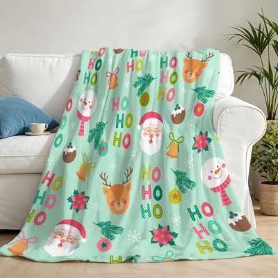 Jeté en flanelle transparente molletonnée, imprimé mignon d'un côté de Noël