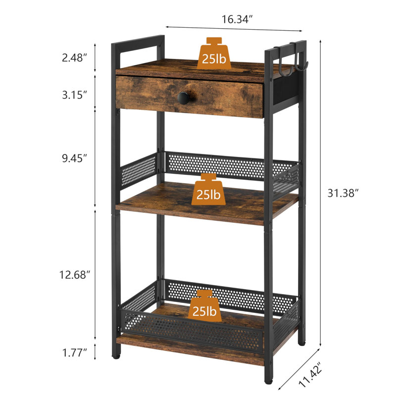 29cm W Steel Shelving Unit, Brown/Black