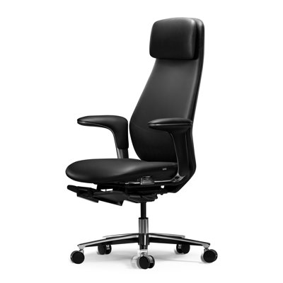 Executive Office Chair with Foot Rest, Top Grain Genuine Leather Office Chair, Ergonomic High Back Design. Real Leather, Wheels, Alumium Base. Padded Armrest, Luxury and Comfy(Black)