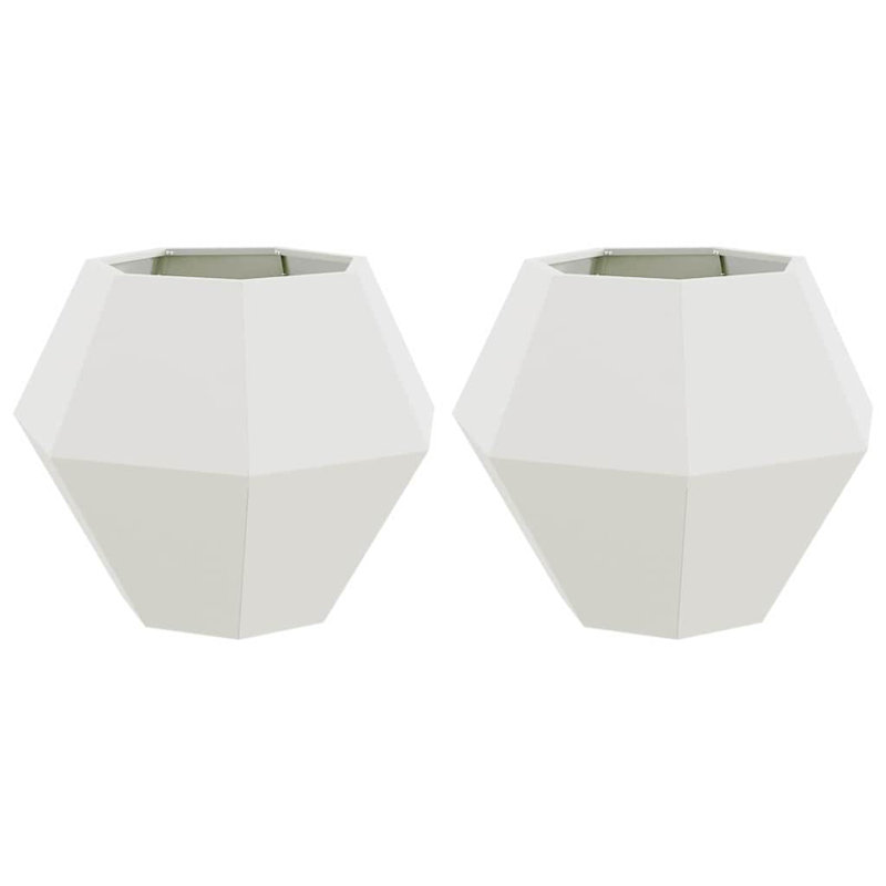 Planter 2 Pcs Steel, 60cm H x 75cm W x 75cm D, White