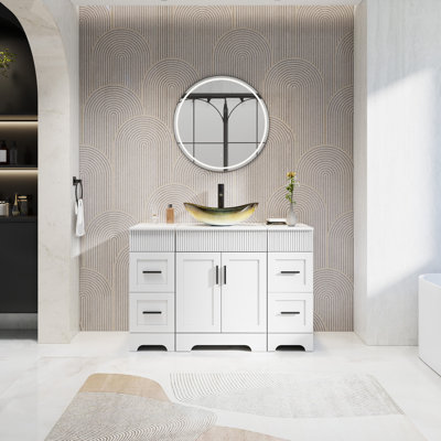48" Single Bathroom Vanity With Vessel Sink, Manufactured Wood Top, Water-resistant Paint