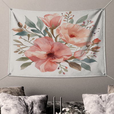 Tapisserie murale bouquet floral rose - décoration murale fleurs