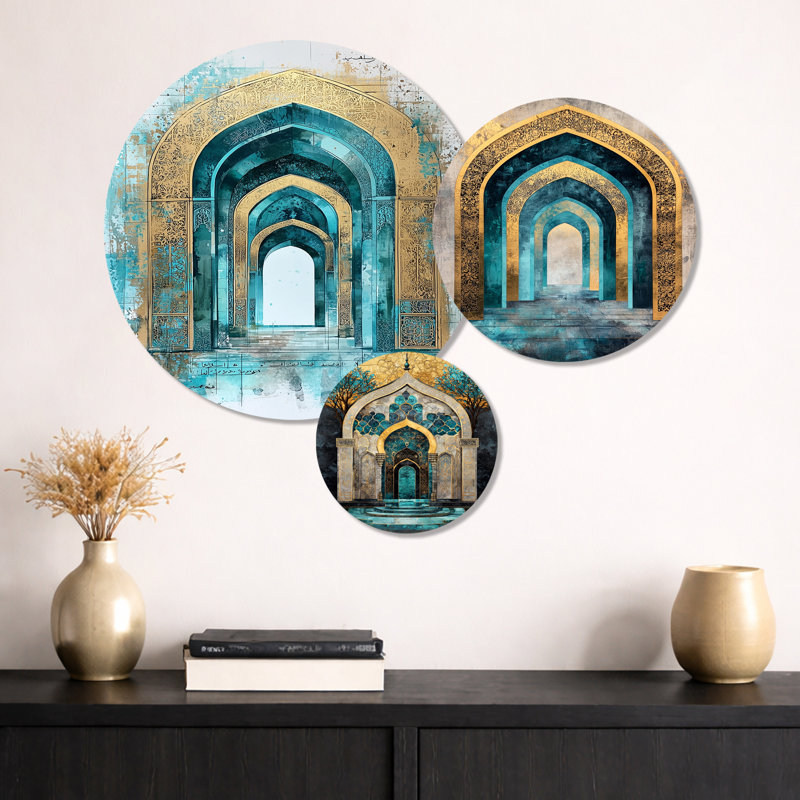 Voyage doré des arches de grès - ensemble d'art mural paysage en métal de 3