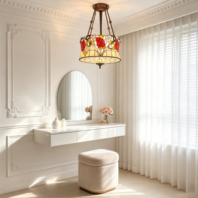 Luminaire suspendu en verre coloré à 5 lumières de style Tiffany 17,3 po (ampoule incluse)