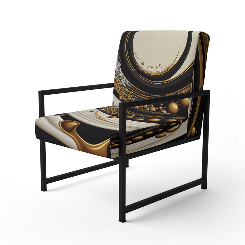 Fauteuil rembourré moderne, noir, argent et or, Noir, noir, noir, noir