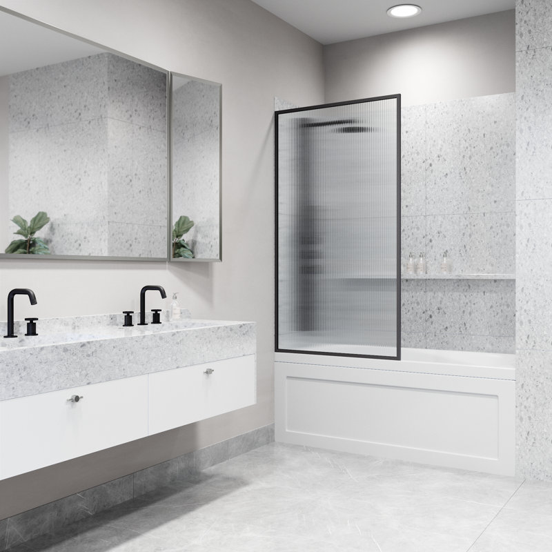 Écran de baignoire fixe avec verre 3/8 po l 34 po x H 62 po Meridian, Cannelé noir mat