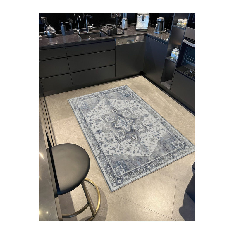 Tapis tissé à motif géométrique anthracite lavable à la machine, Tapis de couloir 3 pi 3 po x 9 pi 10 po