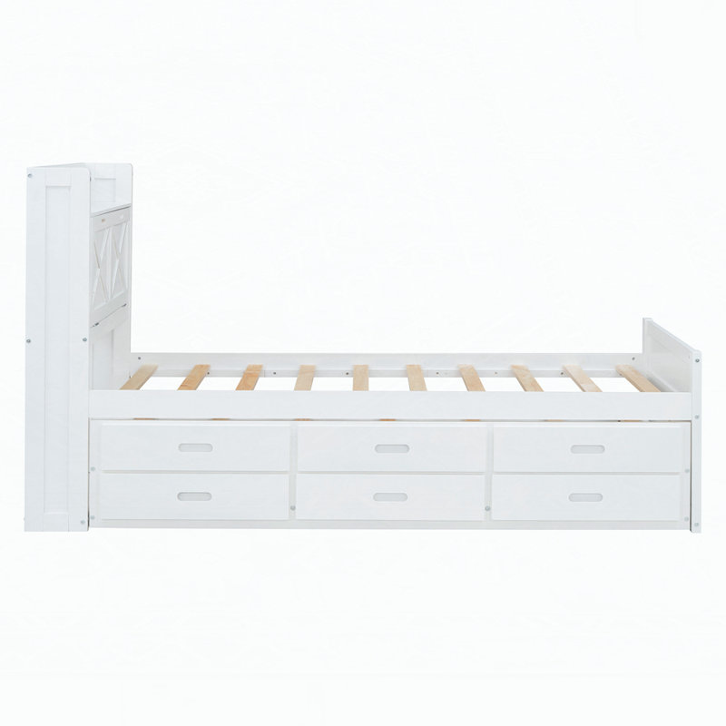Lit plateforme en bois avec lit gigogne et rangement, Blanc, Simple
