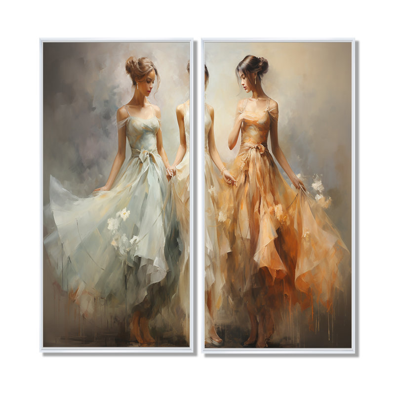 Dance ethereal Grace II - ensemble de 2 impressions sur toile modernes, 32" H x 32" W, Impression encadrée flottante, White