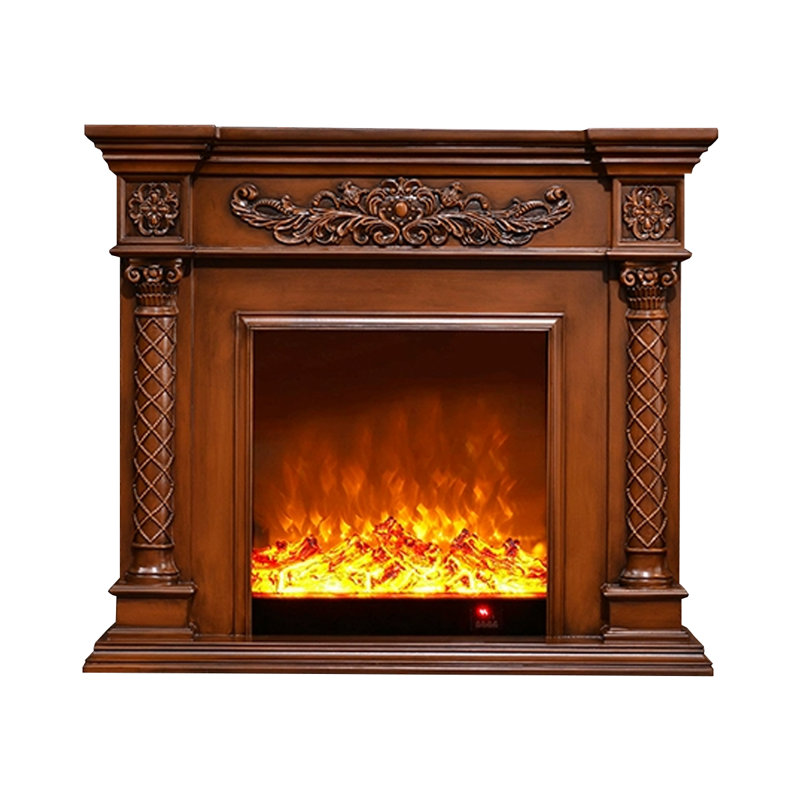 Walnut Solid Wood Freestanding Fireplace, Walnut
