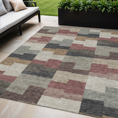 Tapis géométrique lavable intérieur / extérieur 5 pi x 8 pi cuivre orange