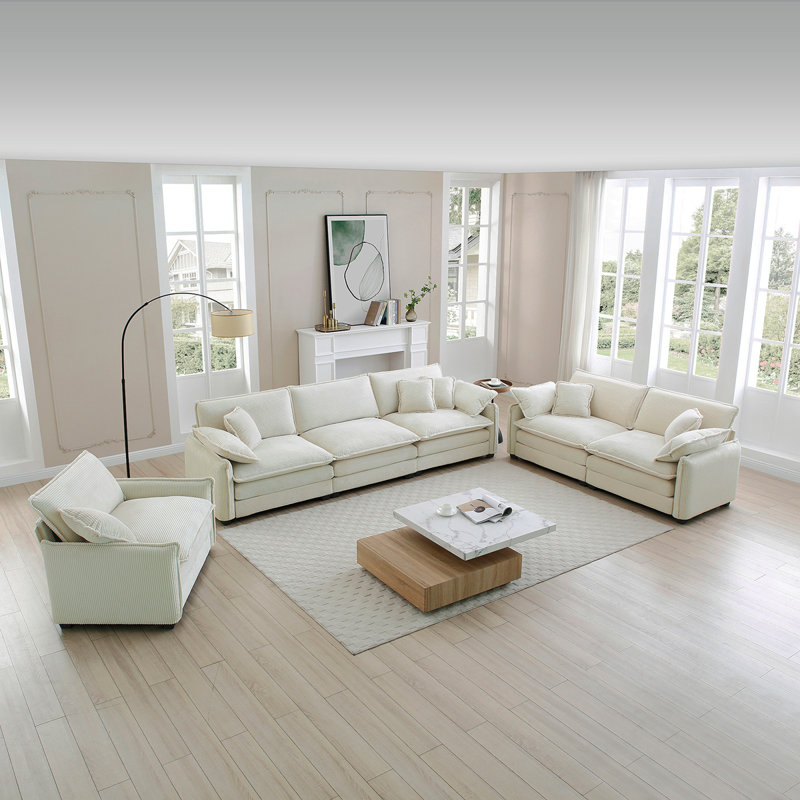 Canapé modulaire surdimensionné confortable 3 pièces, un canapé simple, un canapé 2 places et un canapé 3 places, canapé en velours côtelé beige
