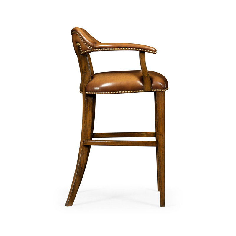 Windsor Upholstered Stool with Solid Wood Frame, Antique Chestnut, Counter Stool (25” Seat Height)