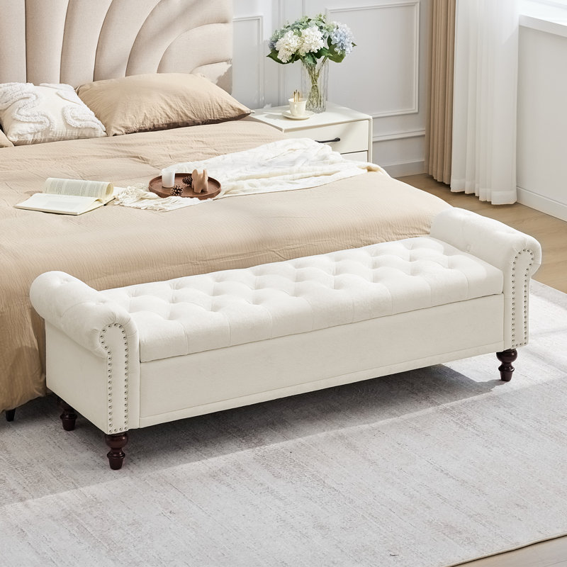 Velvet/Linen Upholstered Storage Bench With Segmented Storage Compartments, Dark Grey Linen, 20.8" H x 67" W x 18.9" D
