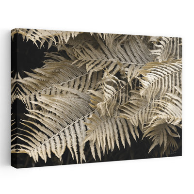 Golden Ferns II - palmier tropical contemporain, art tropical de contraste, plante tropicale