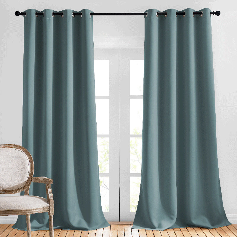 Blackout Curtains for Bedroom/Living Room Parkview Room Darkening Grommet Modern Drapes, 55" W x 90" L, Greyish Blue