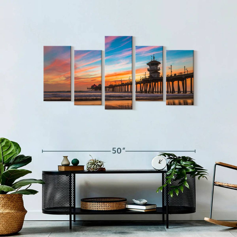 California beach dock at sunset Aletra, H 24 po x l 49 po