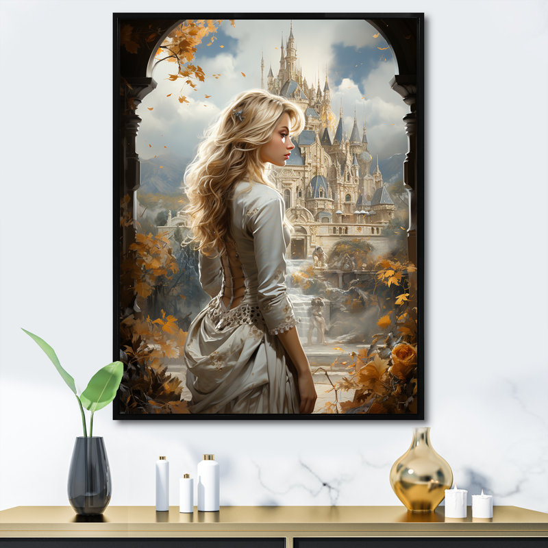 Fairytale Princess Castle - Fantasy, art mural, Cadre flottant noir, H 32 po x l 16 po x P 1 po