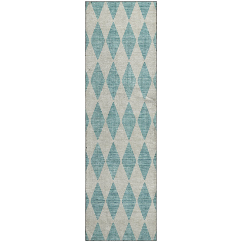 Tapis bleu sarcelle de qualité supérieure lavable à la machine Cerrito AMF578, Tapis de couloir 2 pi 3 po x 7 pi 6 po