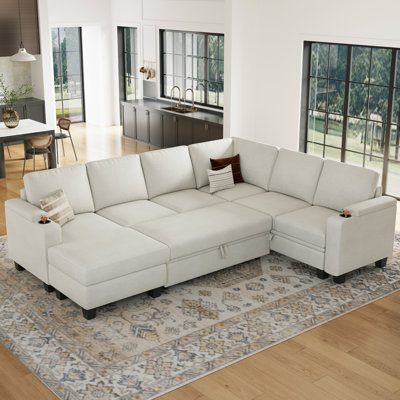 Januelle Bujesily Chenille Grand canapé en forme de U Grand canapé-lit modulaire avec siège et rangement