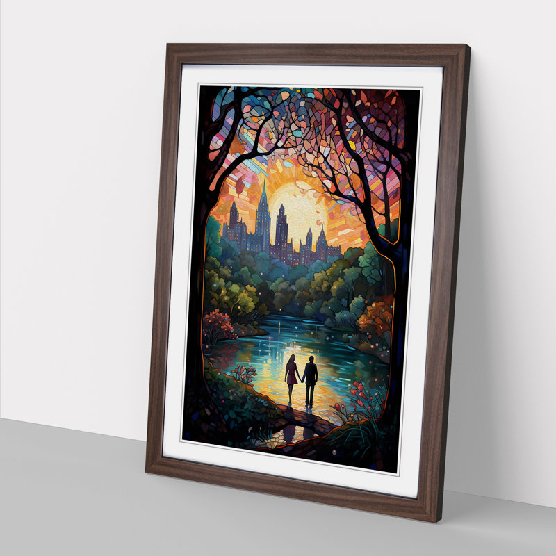Central Park Nouveau - Single Picture Frame Print on Wood, Walnut Framed, 34cm H x 25cm W x 2cm D