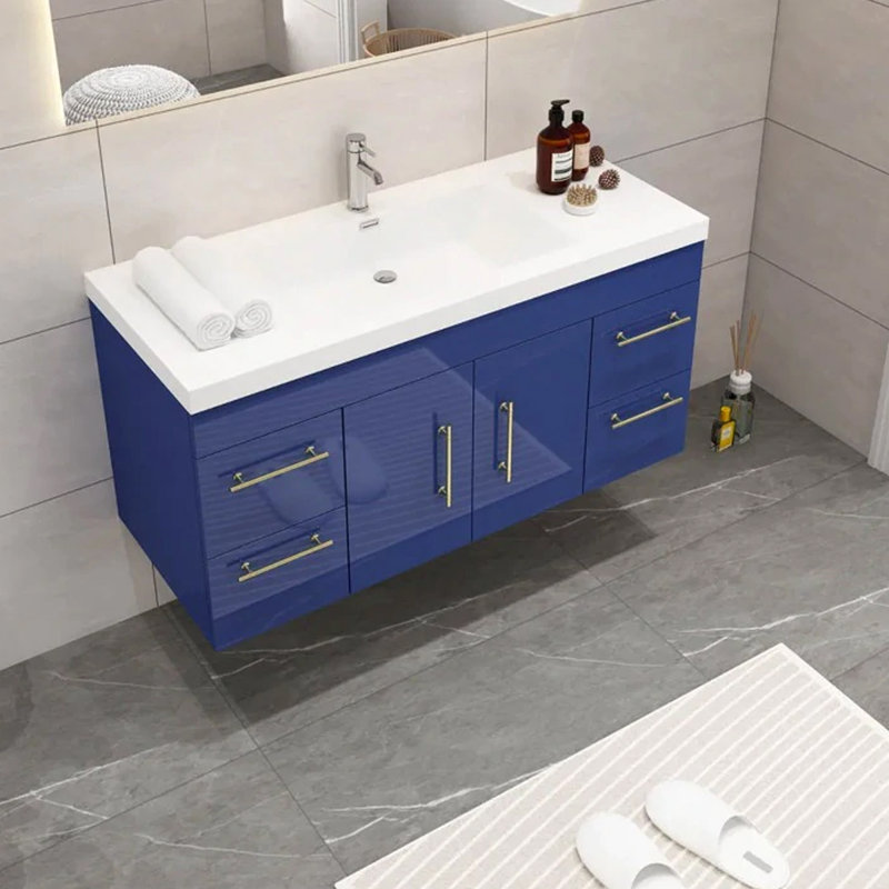 Ensemble de meuble-lavabo simple mural 47 "47", Bleu nuit brillant