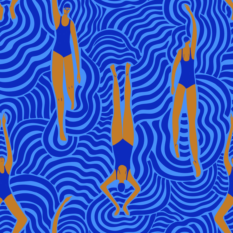 Women Swimming by Annykos - Wrapped Canvas Print, 76cm H x 76cm W
