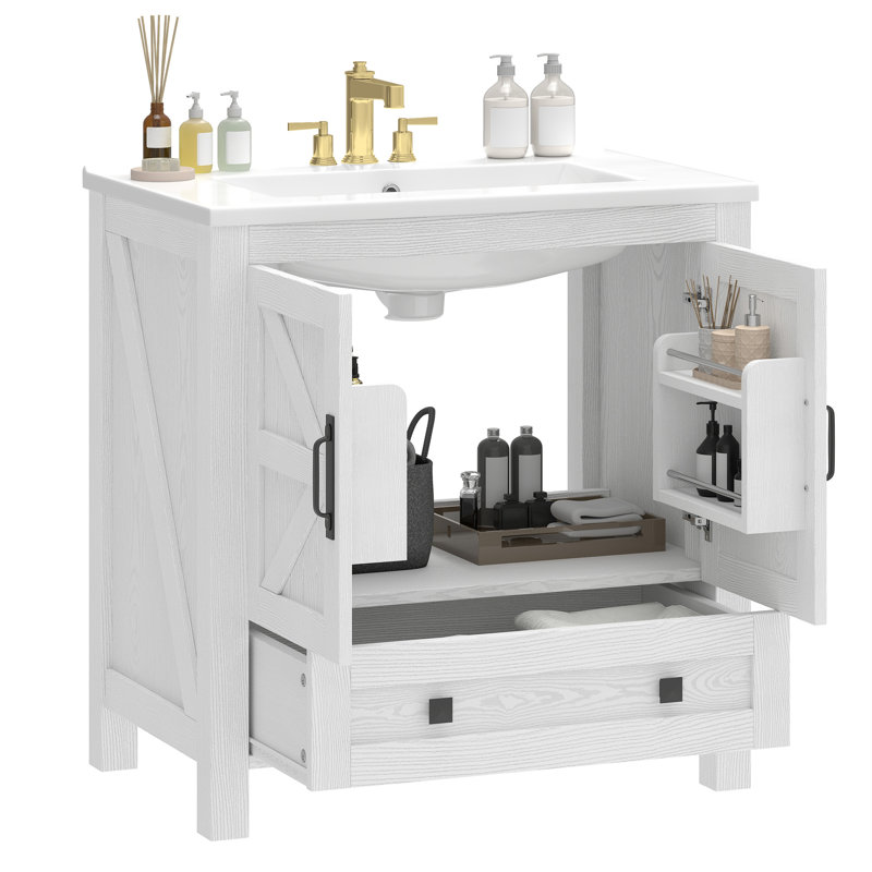  Meuble-lavabo simple 30 po avec lavabo en céramique, Blanc cendré
