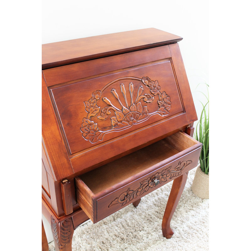 Rich Mahogany Foldable Secretary Desk with Drawers